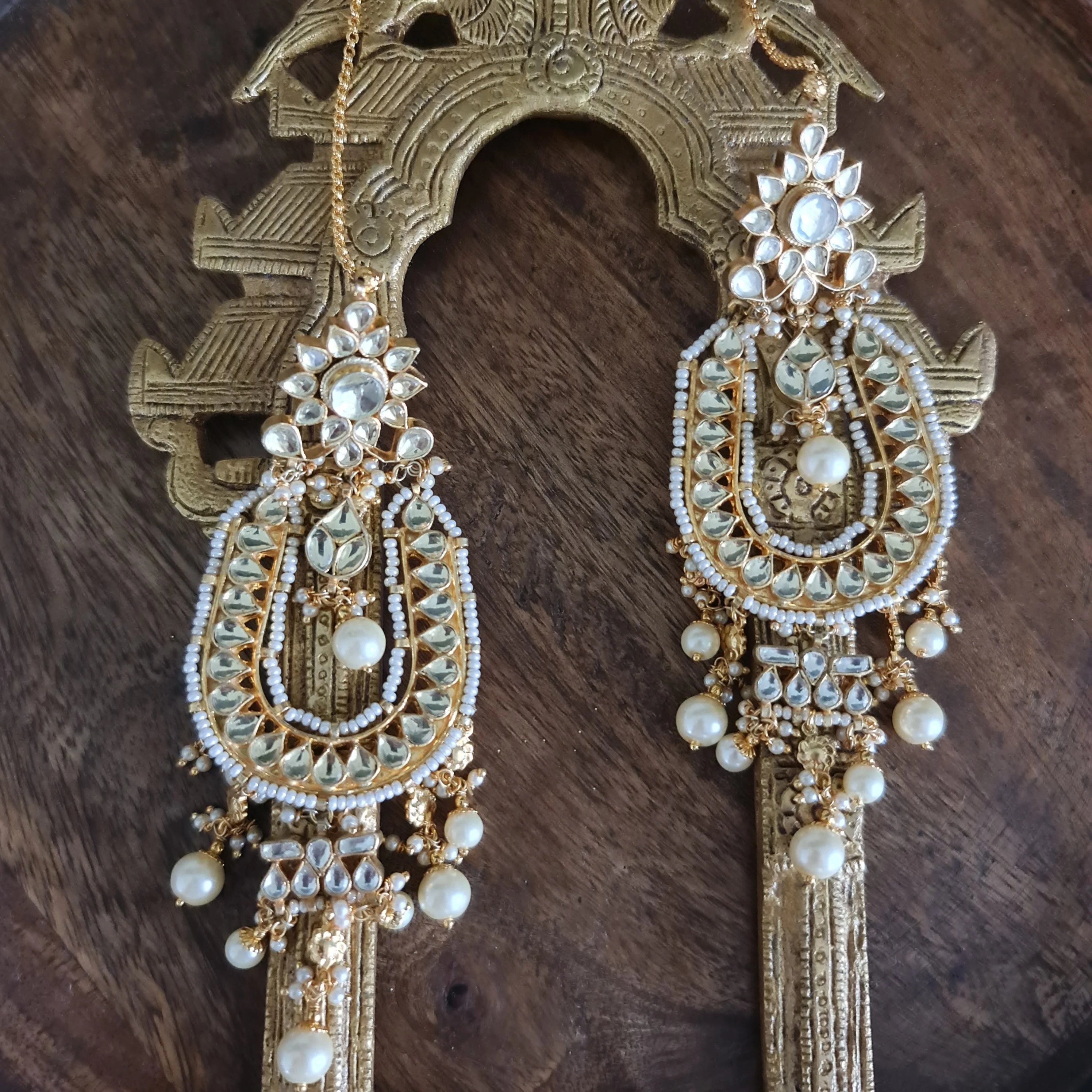 Kundan & Pearl Chandbali Earrings with Sahare | Indian Statement Wedding & Festive Jewelry