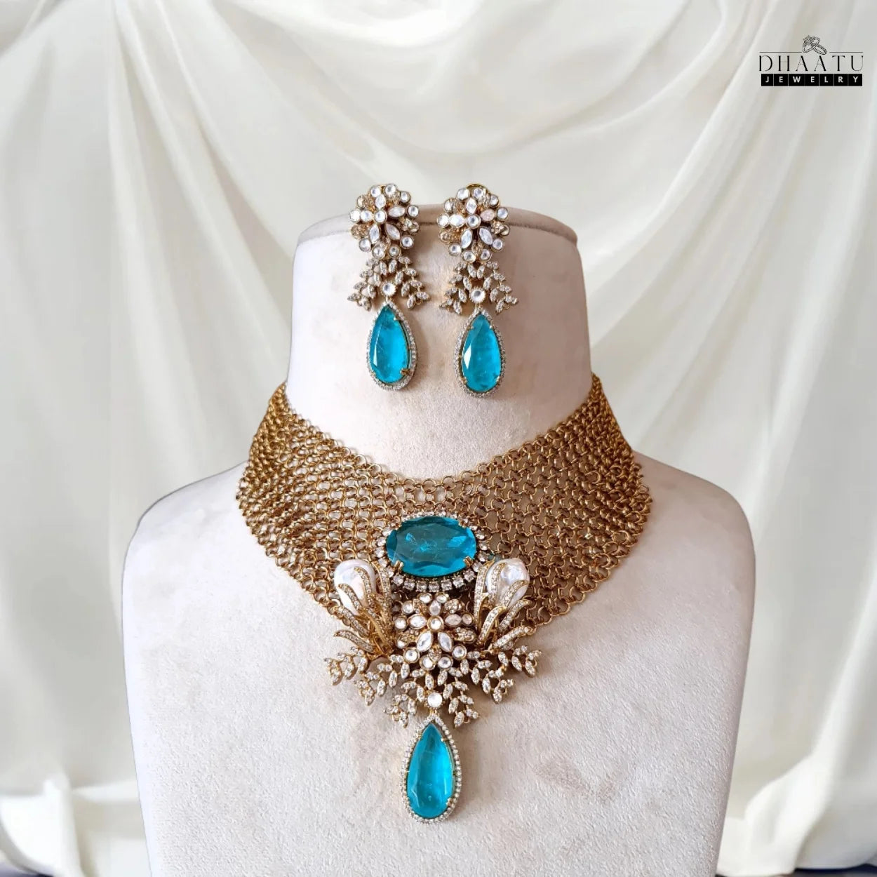 Exquisite Bridal Choker Necklace Set with Kundan & Baroque Pearls & Dangler Earrings | Black or Gold finish | 6 Variants