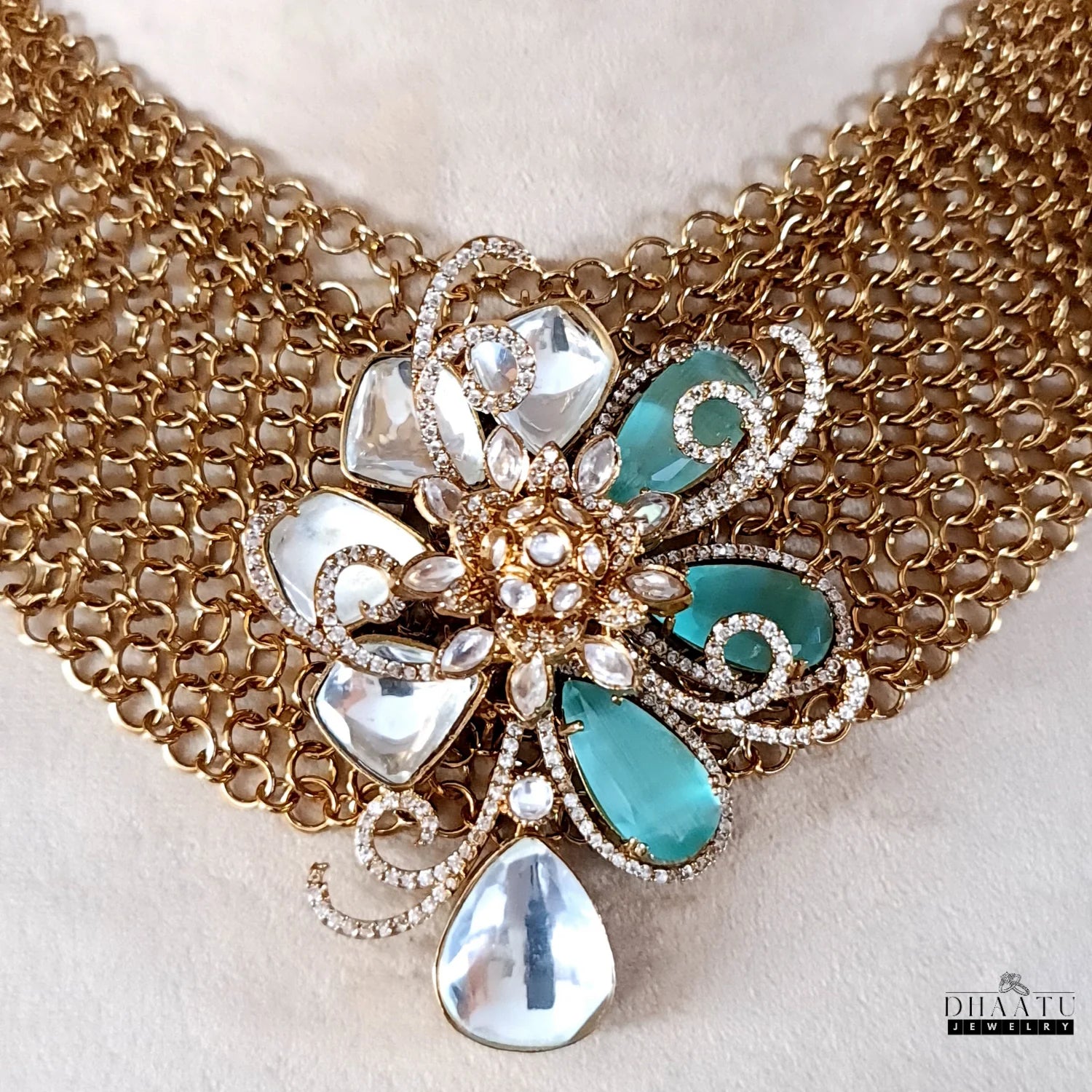 Regal Kundan & Doublet Stone Choker Necklace Set - Dhaatu Jewelry