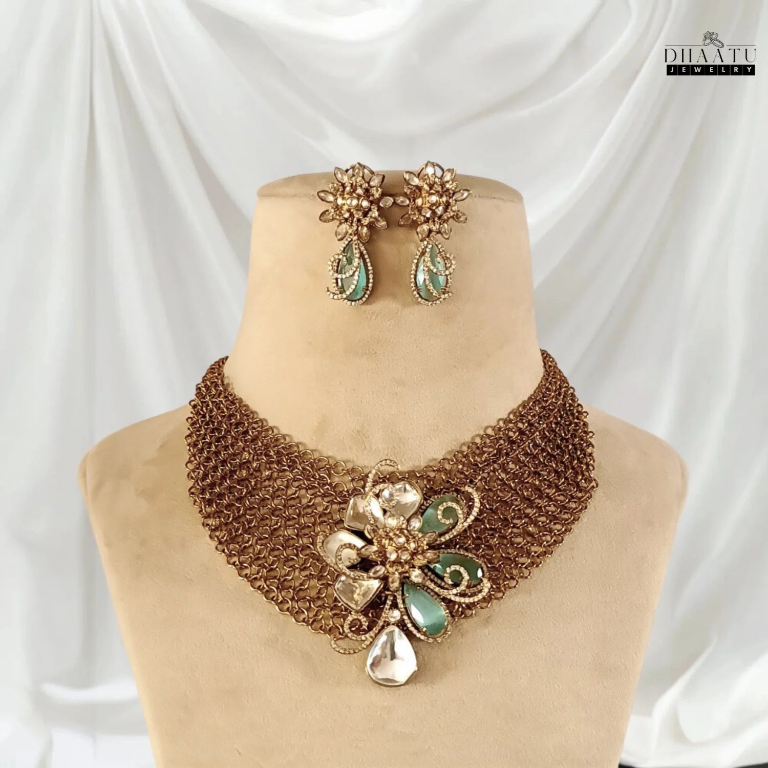 Regal Kundan & Doublet Stone Choker Necklace Set - Dhaatu Jewelry