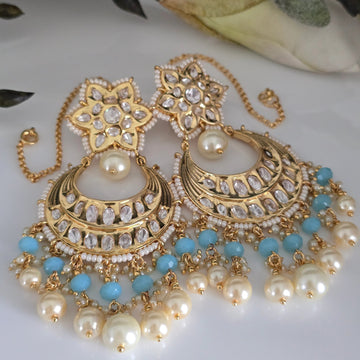 Kundan & Pearl Chandbali Earrings with Sahara Chain