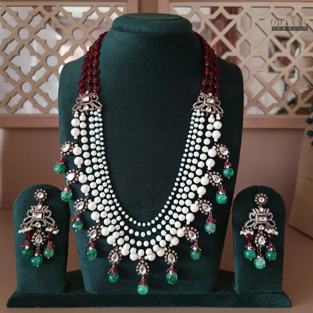 Dhaatu Layered Pearl & Gemstone Jewelry Set