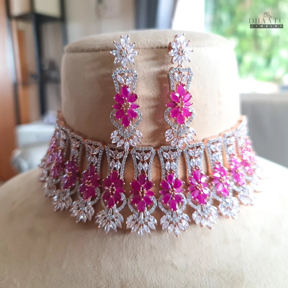 Elegant Rose Gold Pink Stone Choker Set