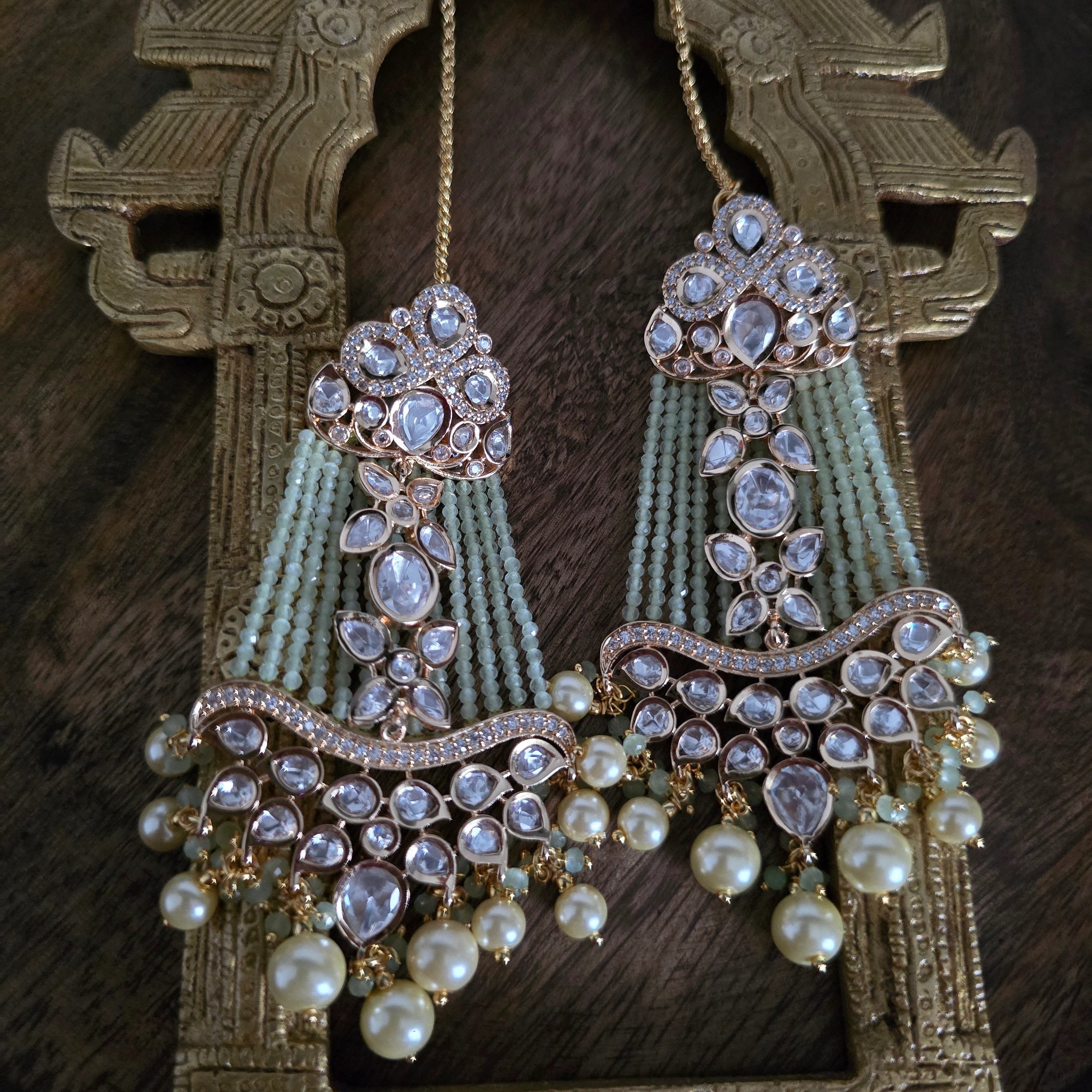 Mughal Inspired Kundan, Pearl & Onyx Dangler Passa Earrings