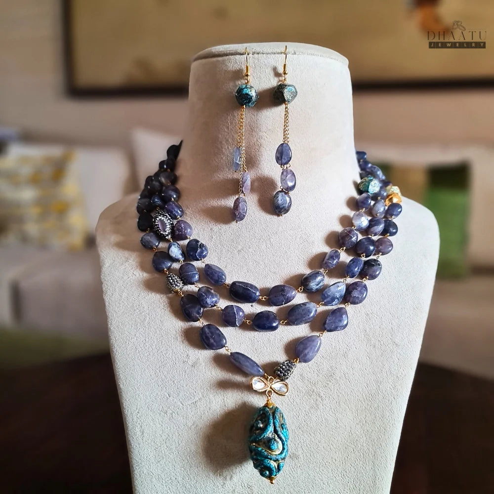 Dhaatu Multi-Strand Iolite Gemstone Necklace Set