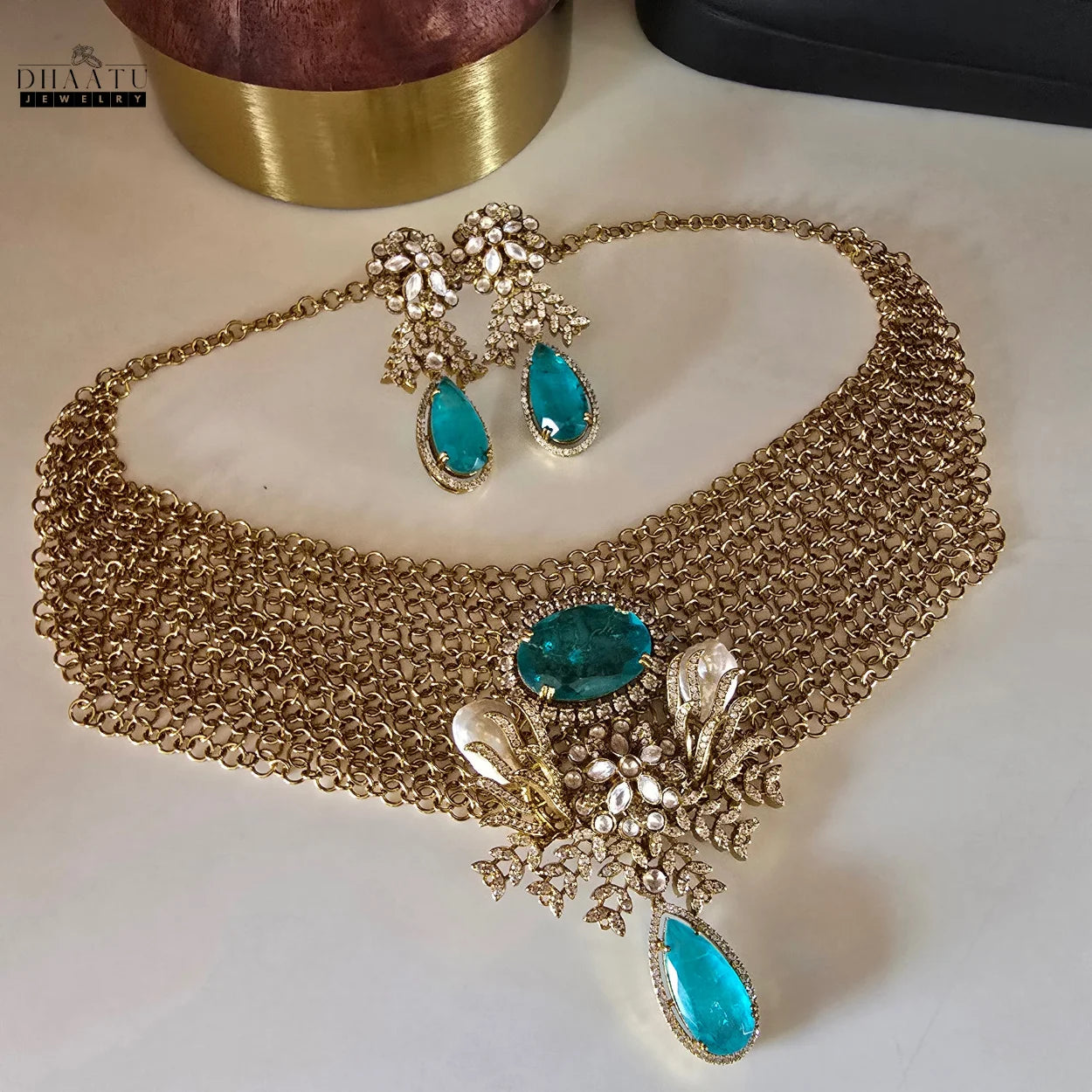 Exquisite Bridal Choker Necklace Set with Kundan & Baroque Pearls & Dangler Earrings | Black or Gold finish | 6 Variants