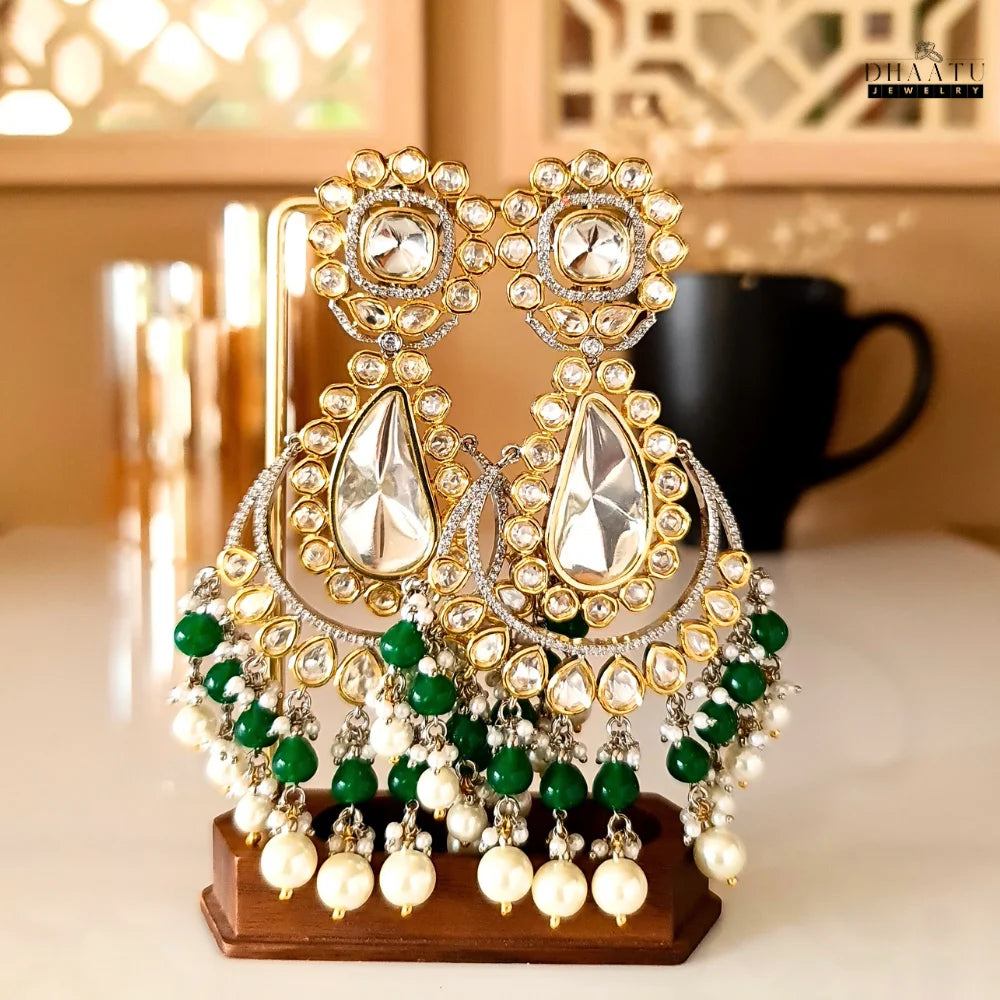 Exquisite Kundan Polki Chandbali Earrings with Pearl & Hydro Dangle Drops