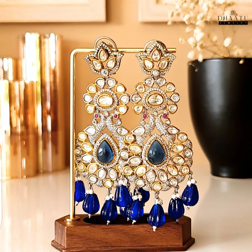Kundan Polki Drop Earrings - Dual Tone Plating