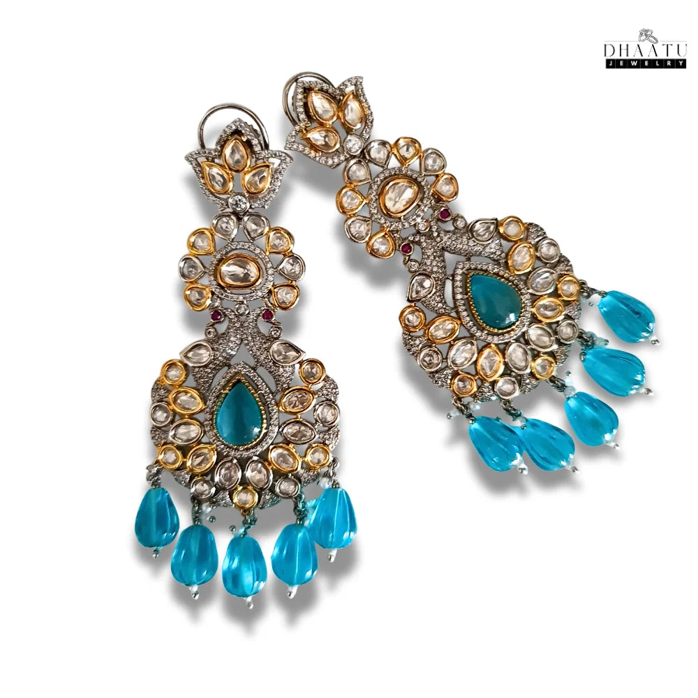 Kundan Polki Drop Earrings - Dual Tone Plating