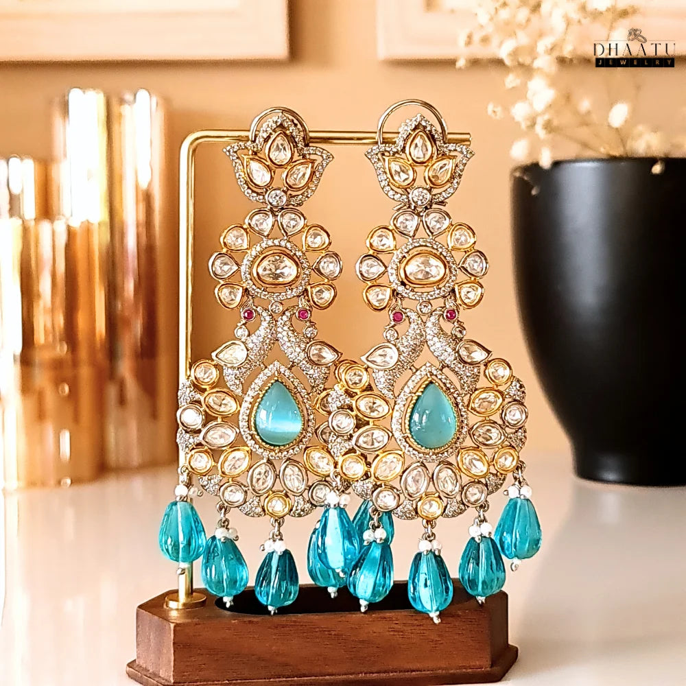 Kundan Polki Drop Earrings - Dual Tone Plating