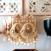 Pristine Gold Plated Lotus Meenakari Dangler Earrings with Kundan and Pearls