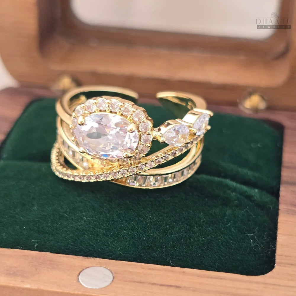 Dhaatu Oval Halo & Baguette Crystal Statement Ring