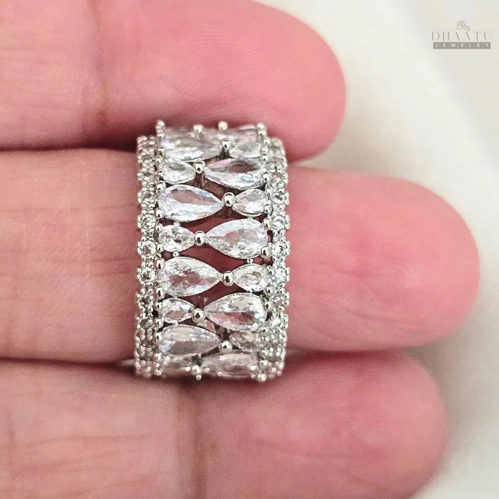 Dhaatu Pavé & Pear Crystal Fashion Ring
