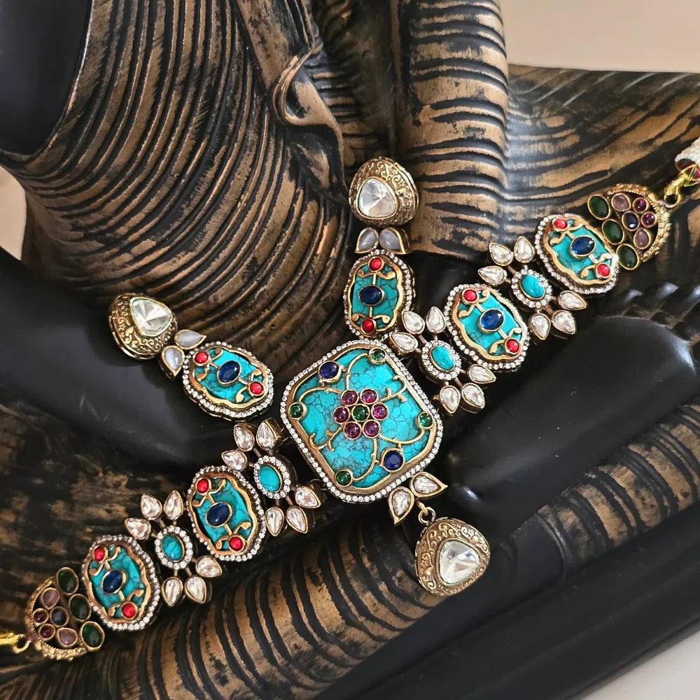 Exquisite Jadau Polki Style Choker Necklace & Earring Set - Traditional Indian Jewelry