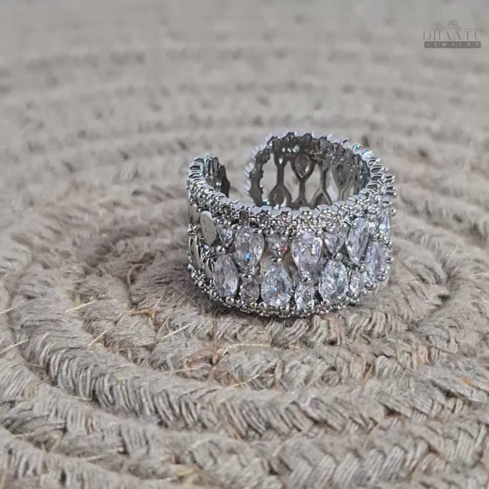 Load video: Dhaatu Pavé & Pear Crystal Fashion Ring