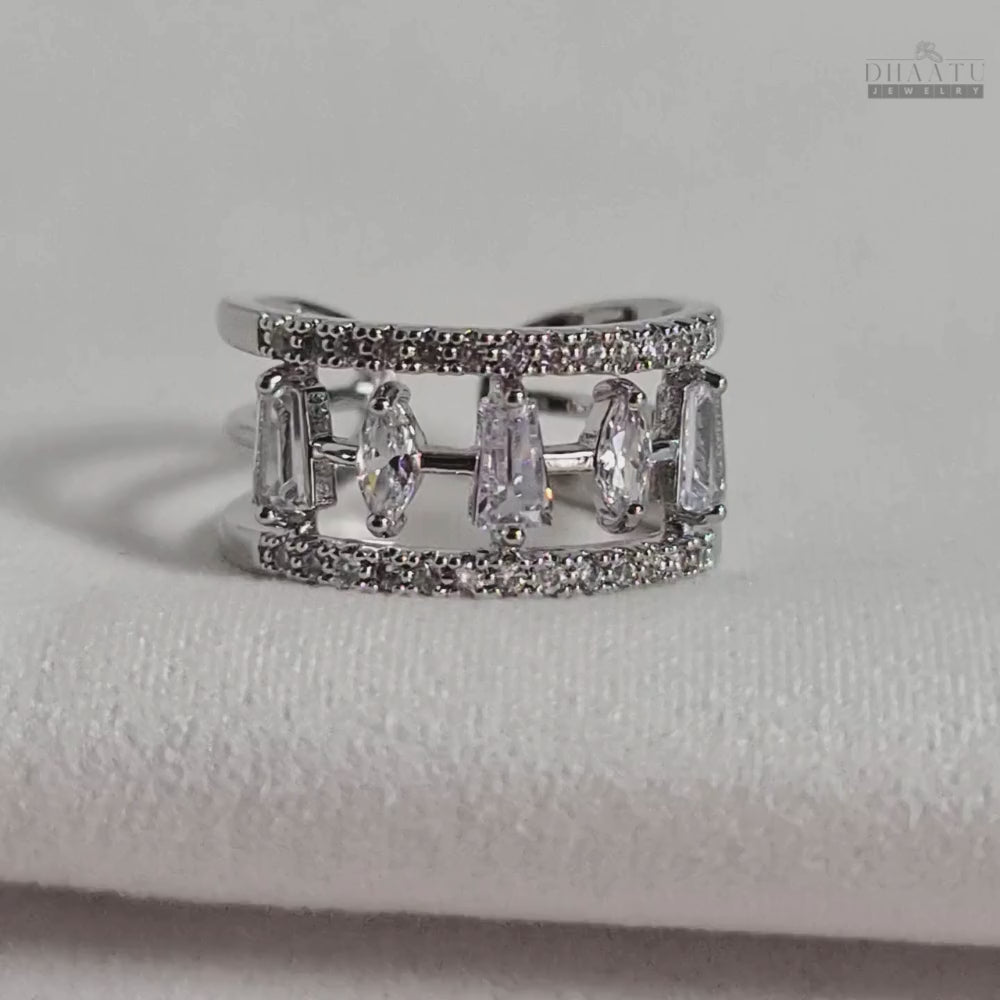 Load video: Dhaatu Unique Bar & Round Crystal Fashion Ring