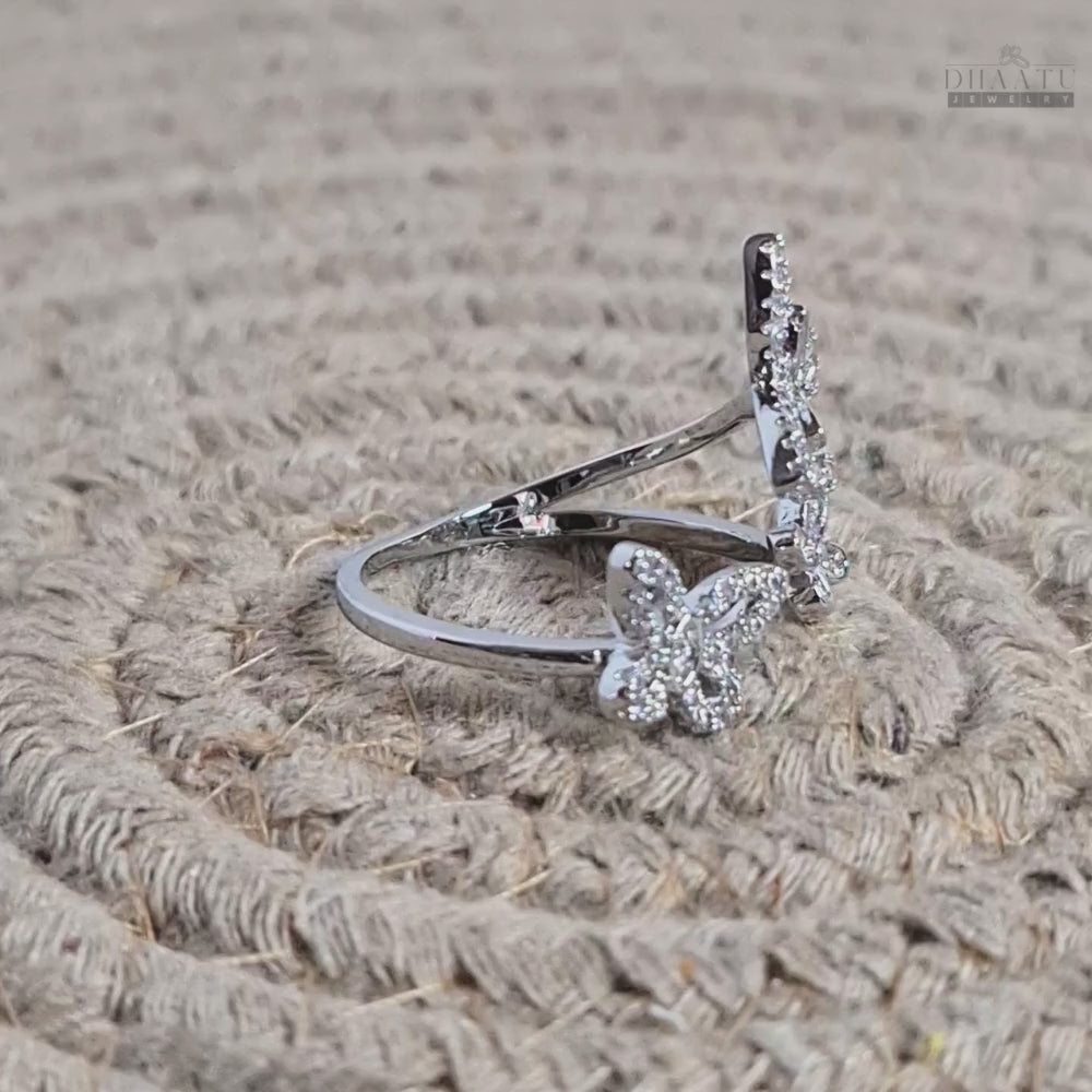 Load video: Dhaatu Triple Butterfly Crystal Statement Ring