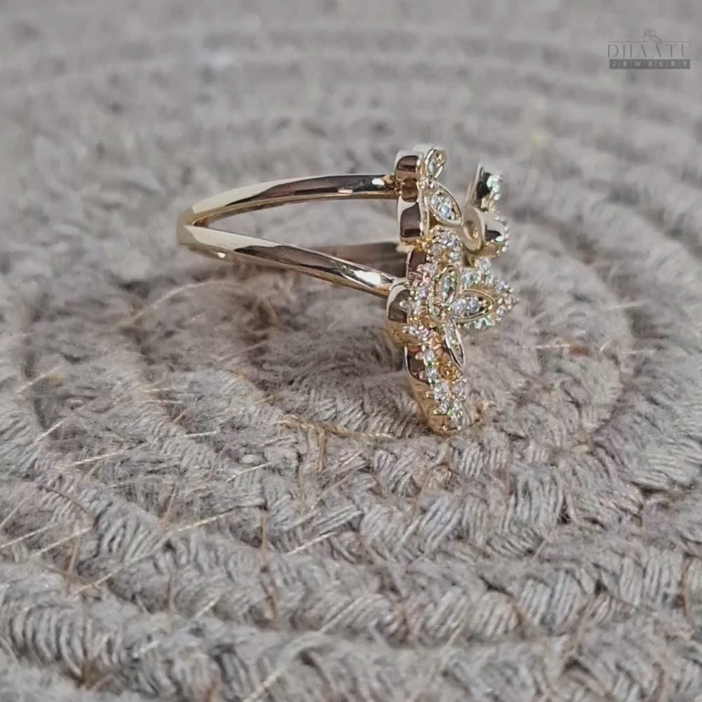 Load video: Dhaatu Triple Butterfly Crystal Statement Ring