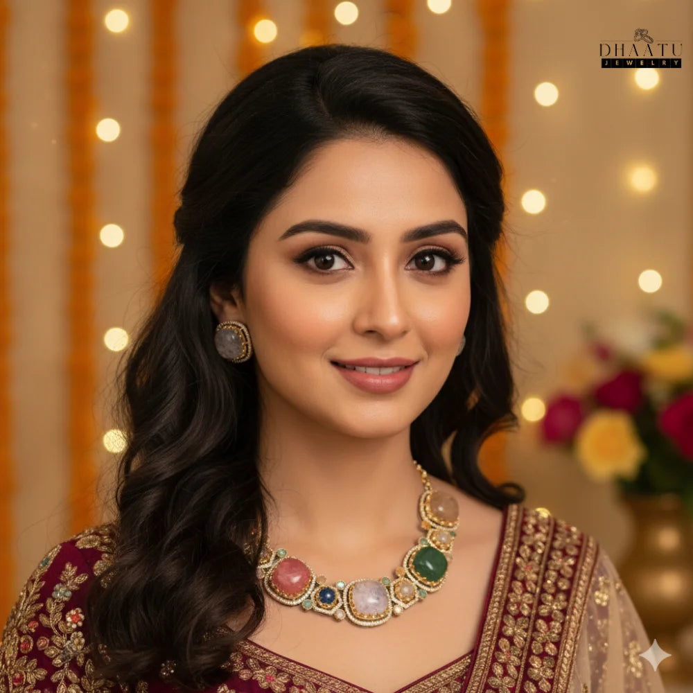 Rivaayat Multi-Stone Kundan-Style Statement Necklace Set