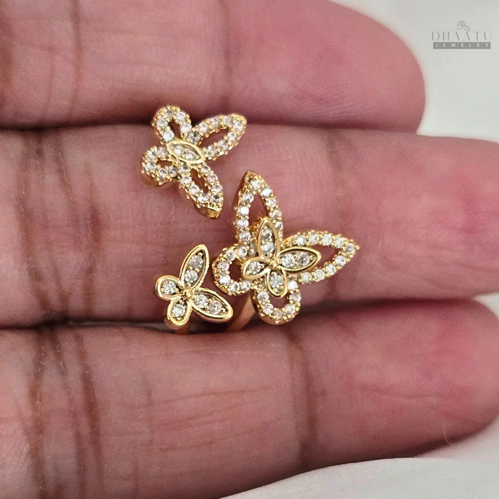 Dhaatu Triple Butterfly Crystal Statement Ring