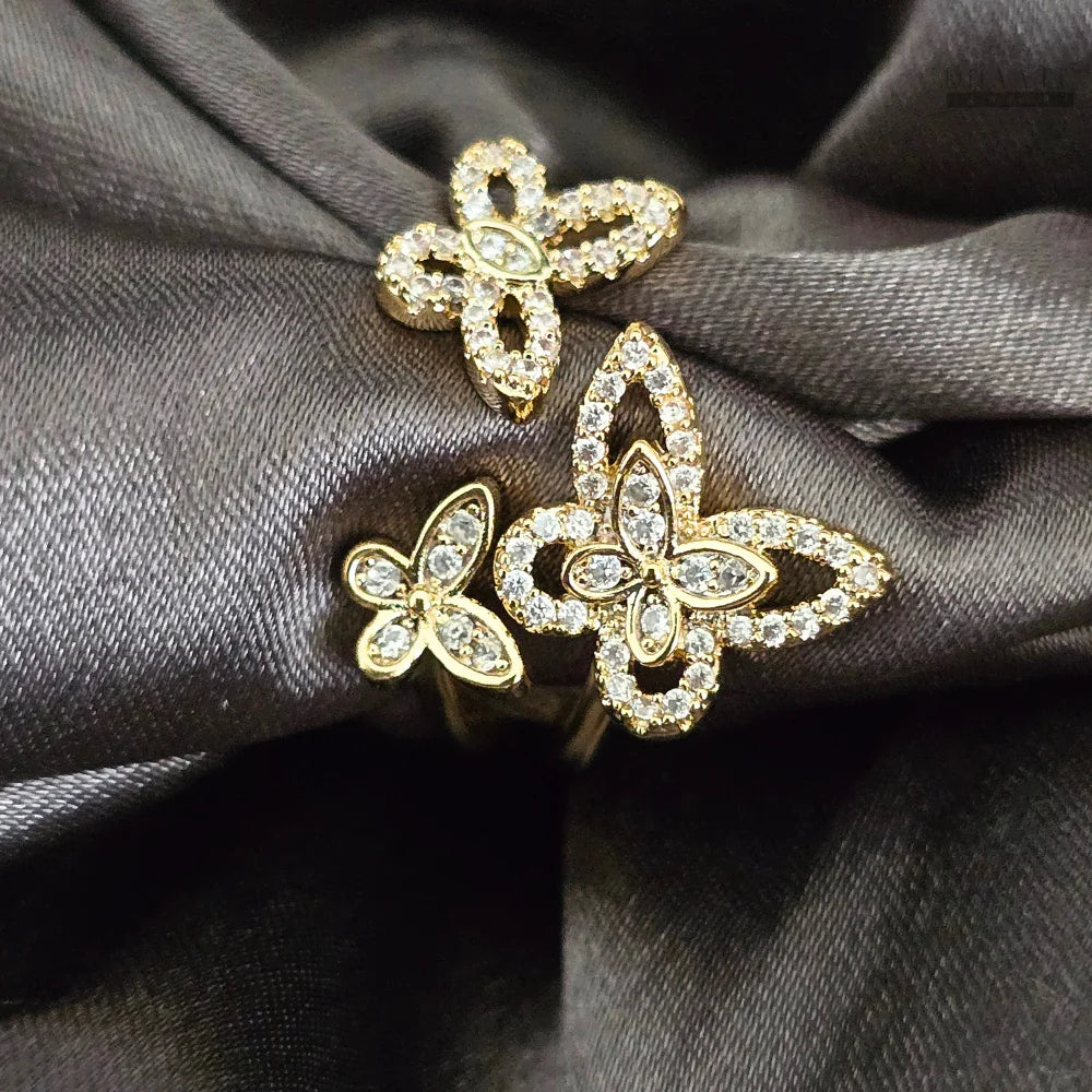 Dhaatu Triple Butterfly Crystal Statement Ring
