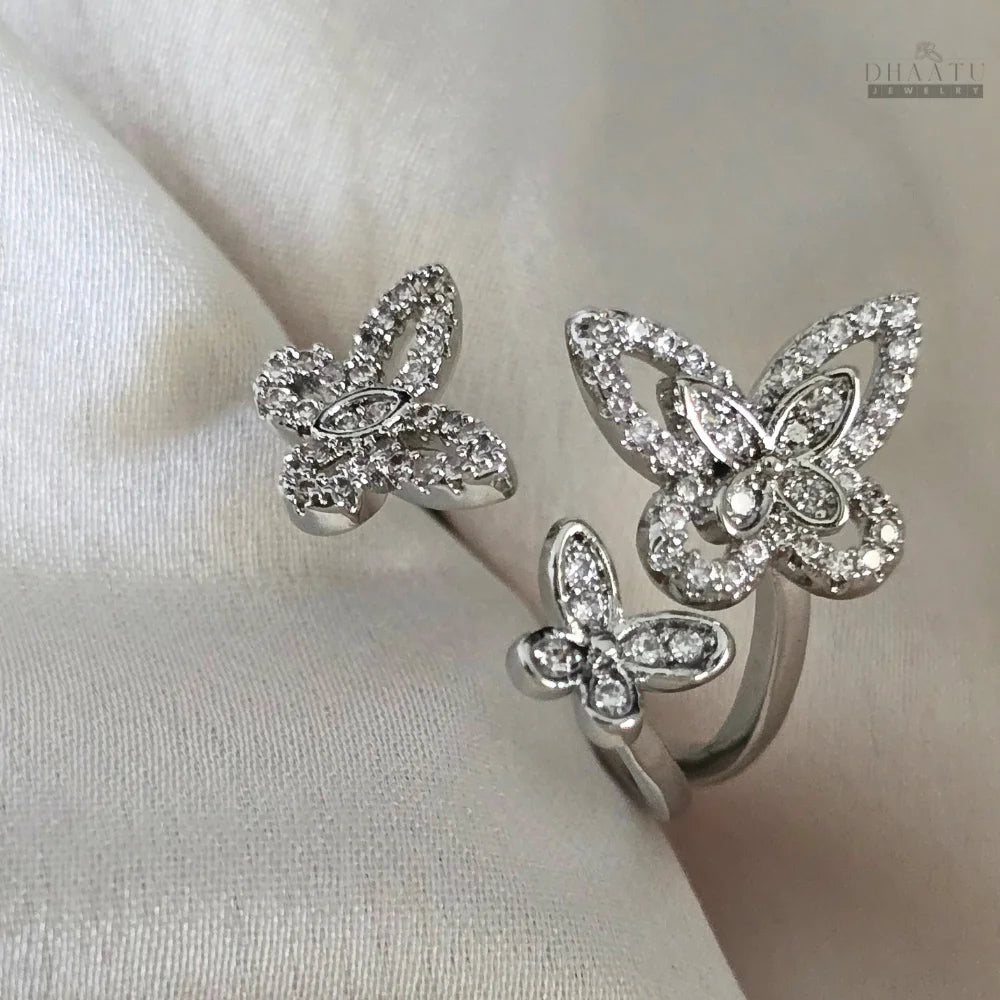 Dhaatu Triple Butterfly Crystal Statement Ring