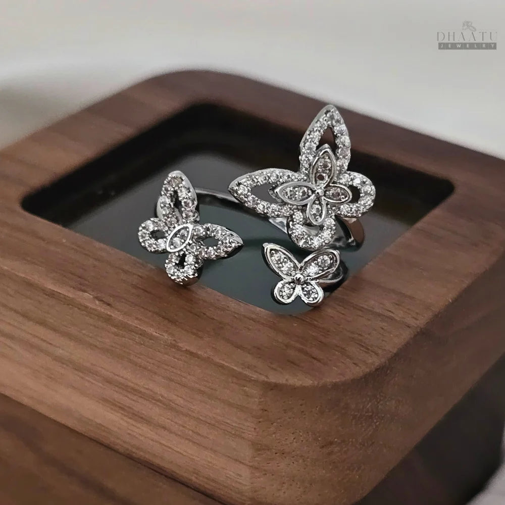 Dhaatu Triple Butterfly Crystal Statement Ring