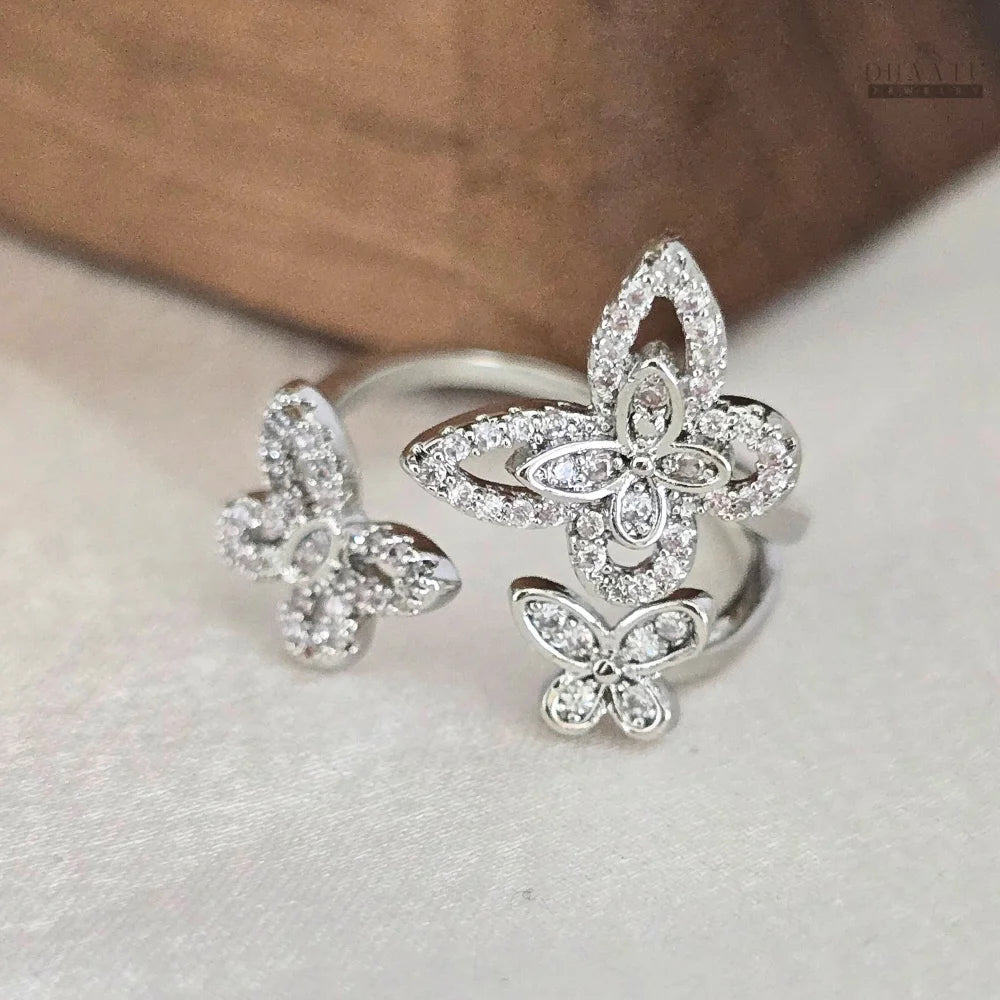 Dhaatu Triple Butterfly Crystal Statement Ring