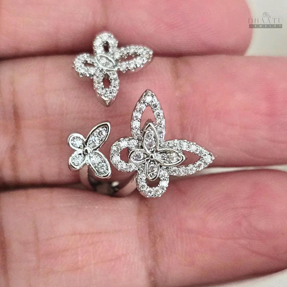 Dhaatu Triple Butterfly Crystal Statement Ring