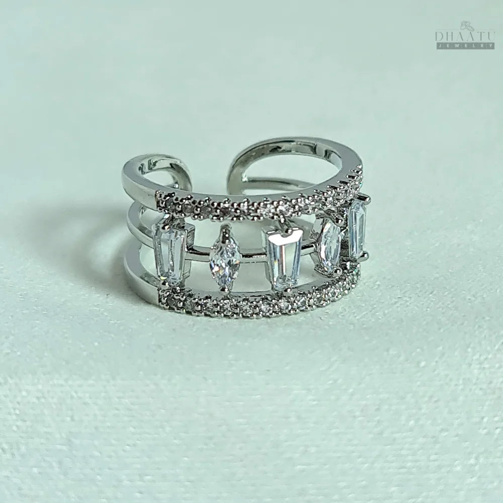 Dhaatu Unique Bar & Round Crystal Fashion Ring