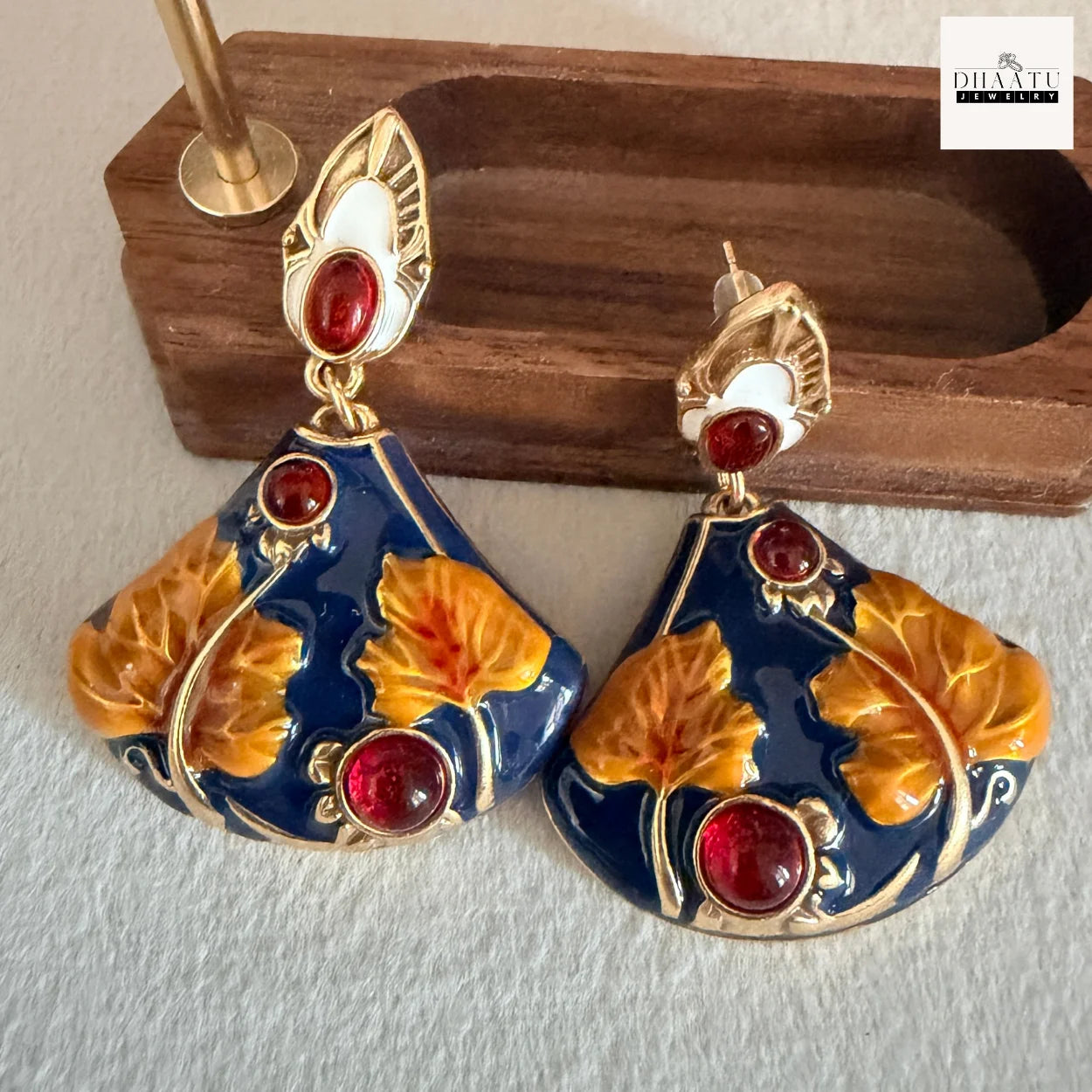 Art Nouveau Lotus Leaf Drop Earrings with Tiger's Eye Stones