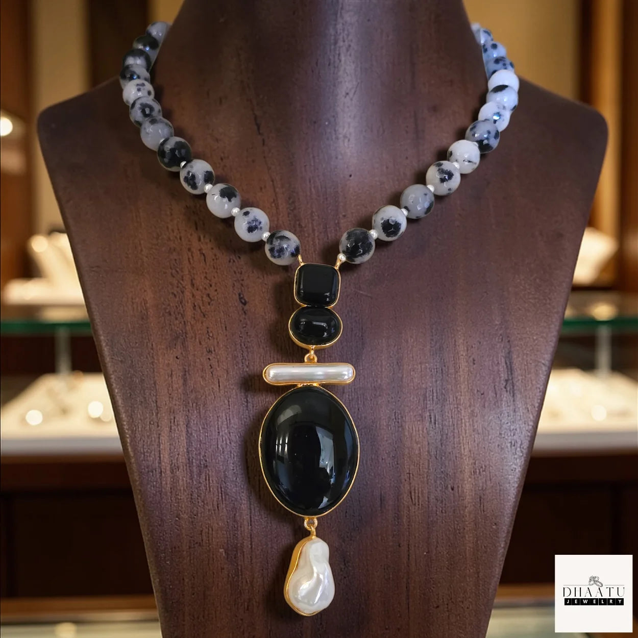 Semi-Precious Stone & Baroque Pearl Statement Necklace