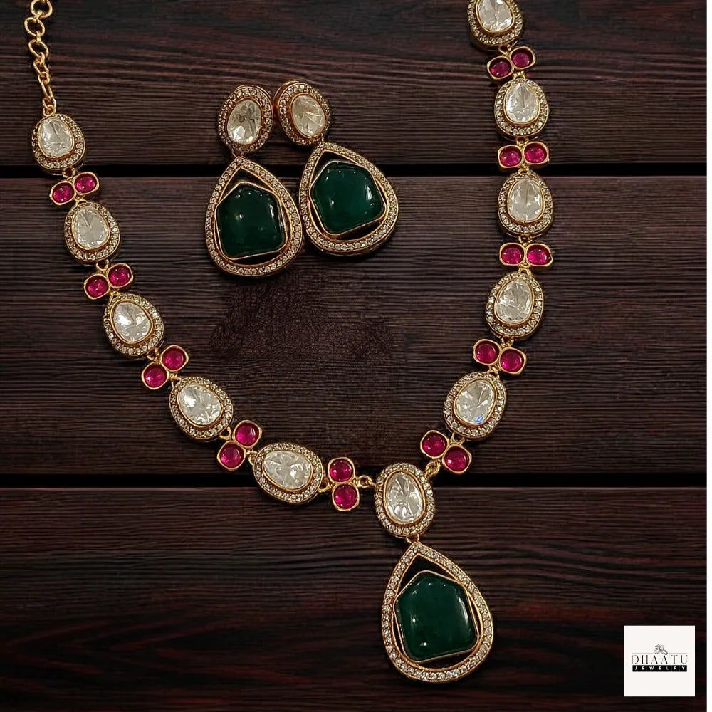 Polki Style CZ Necklace Set with Multi-Color Accents