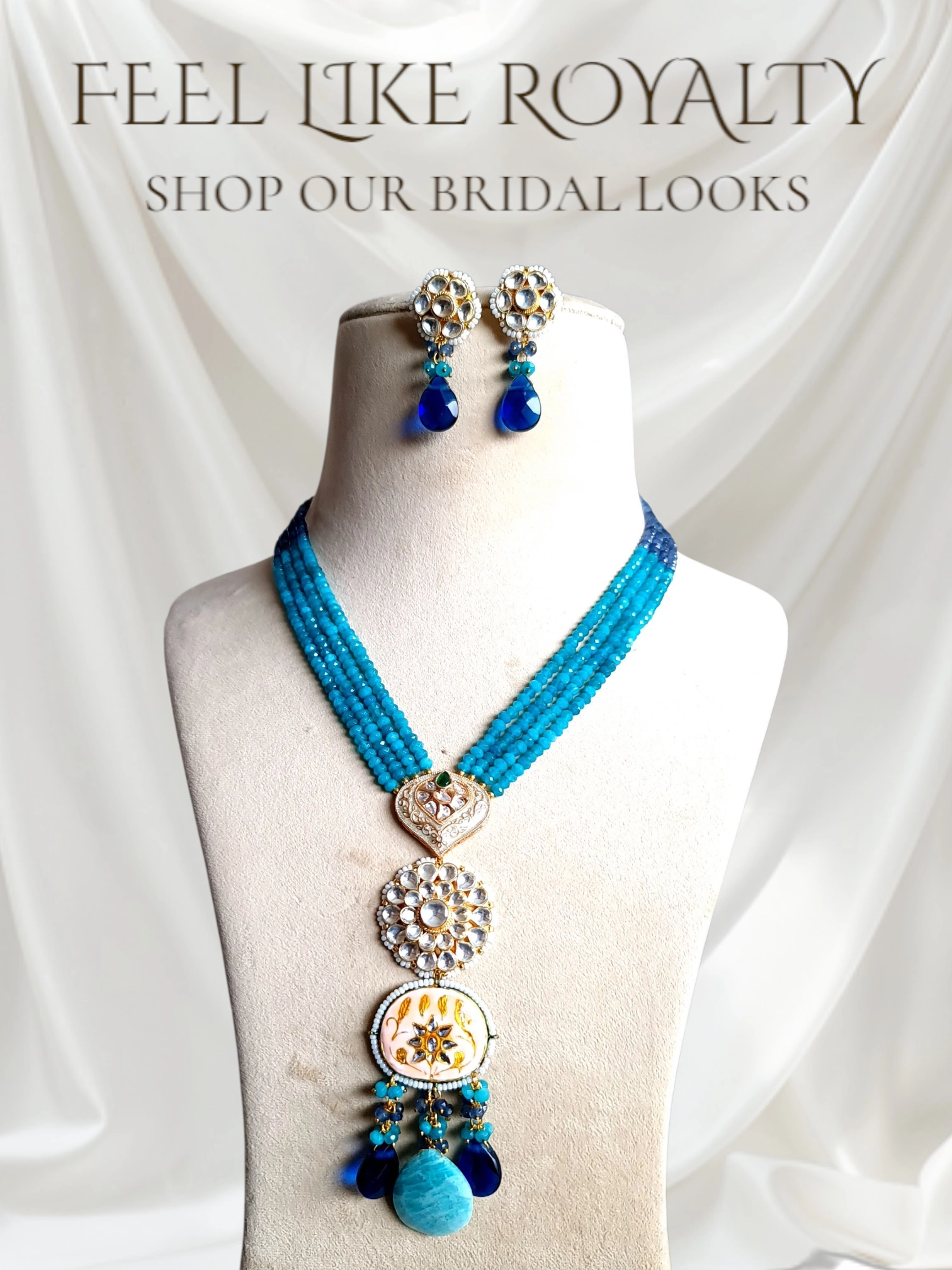 Regal Blue & Turquoise Kundan Meenakari Bridal Jewelry Set