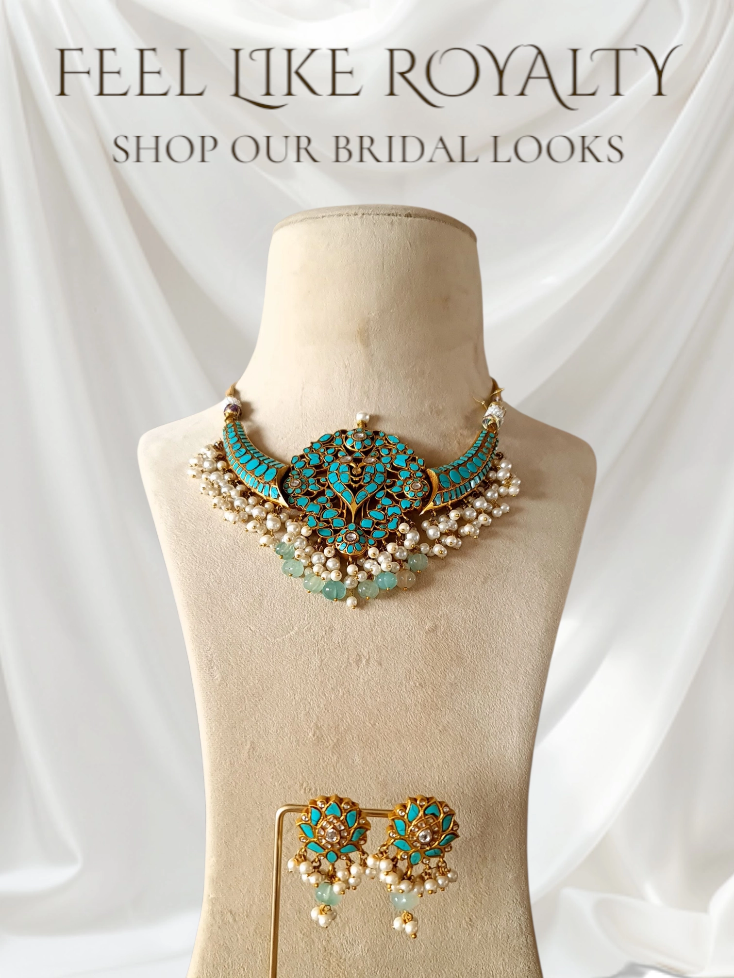 Regal Turquoise & Pearl Bridal Choker Necklace Set | Indian Royal Bridal Jewelry | Meenakari Wedding Necklace & Earrings