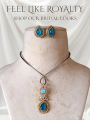 Elegant Blue Stone & Gold-Plated Artificial Bridal Jewelry Set - Necklace & Earrings