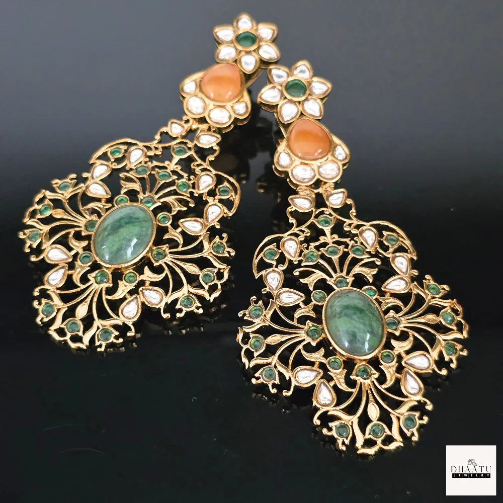 Exquisite Jadau Kundan Style Statement Earrings - Polki & Stone Work Dangler Jhumka for Weddings & Festive Wear