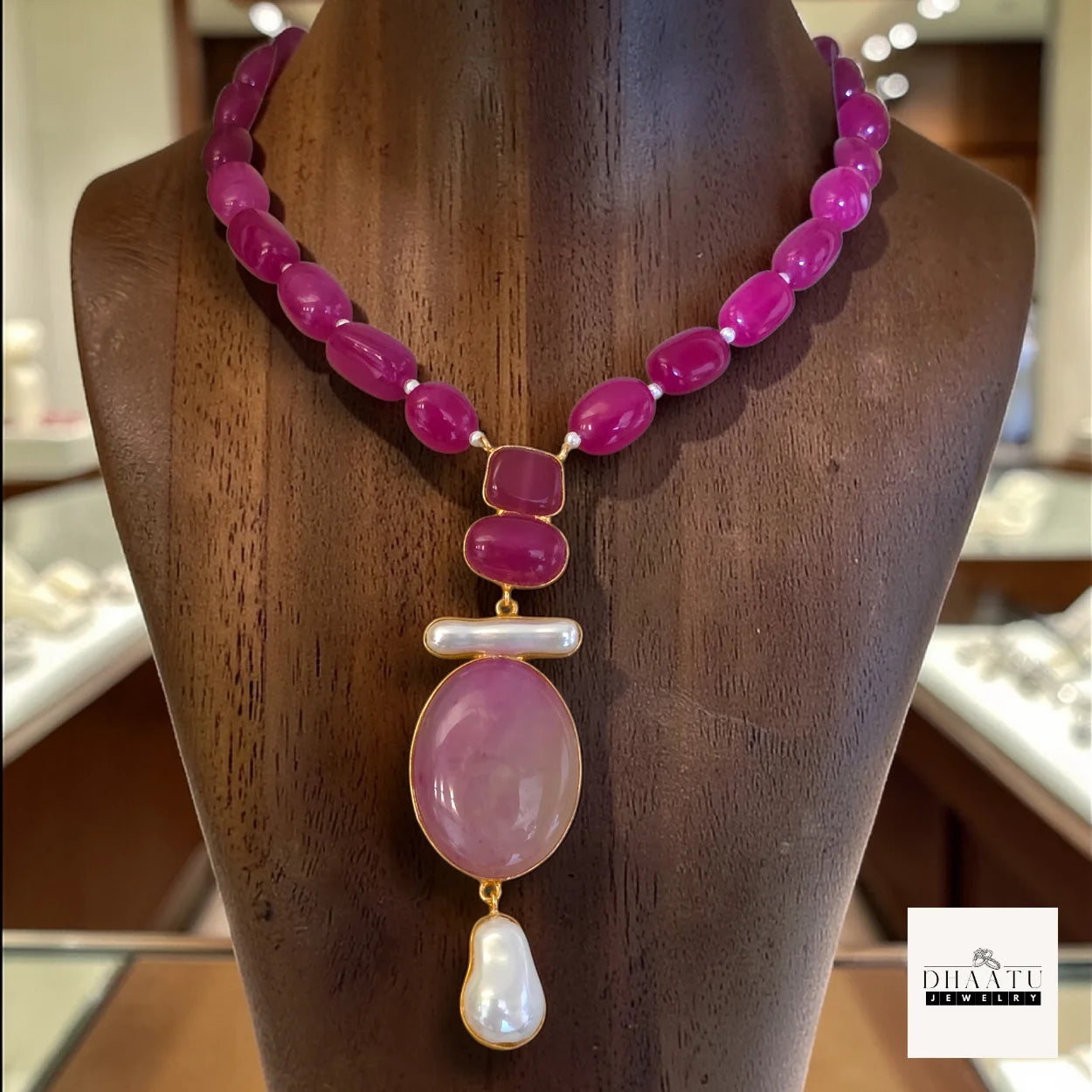 Semi-Precious Stone & Baroque Pearl Statement Necklace