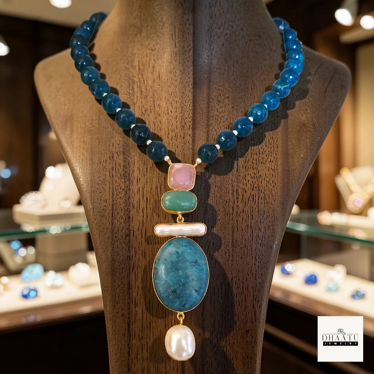 Semi-Precious Stone & Baroque Pearl Statement Necklace