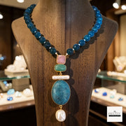 Semi-Precious Stone & Baroque Pearl Statement Necklace