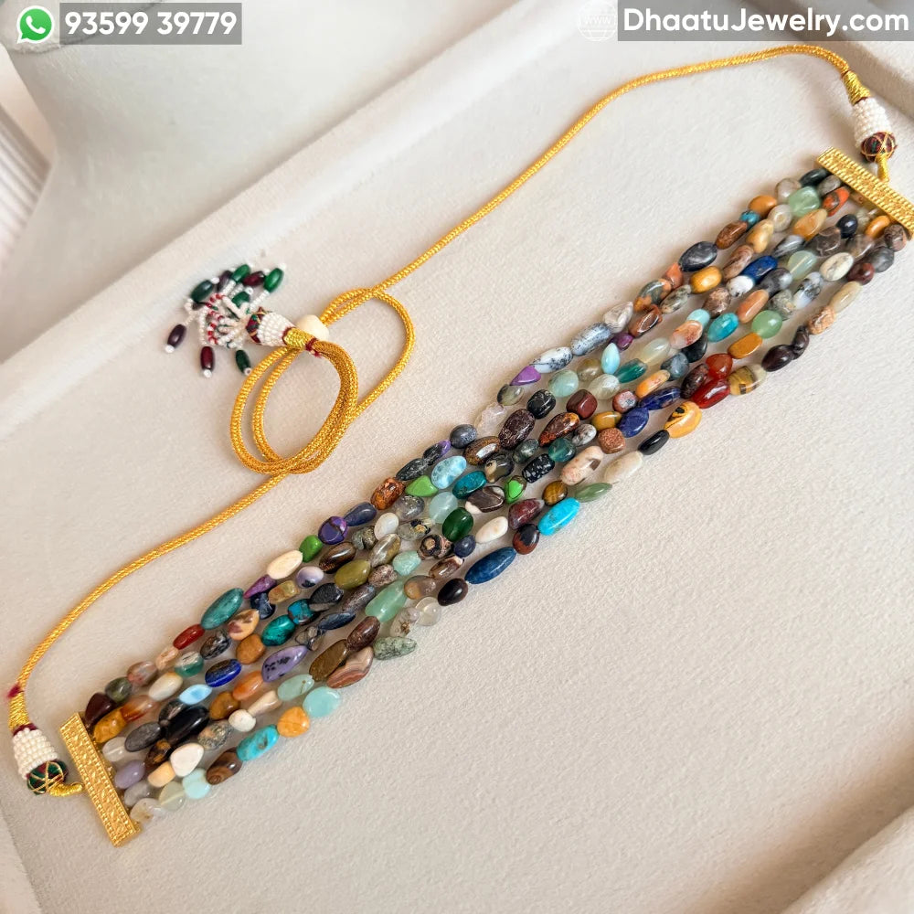 Multicolor Mixed Natural Semi-Precious Gemstone 6-Layer Choker Necklace | 4.5cm Wide Handcrafted Tumble Stone Bead Jewelry