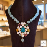 Handcrafted Gemstone & Mother of Pearl Statement Necklace