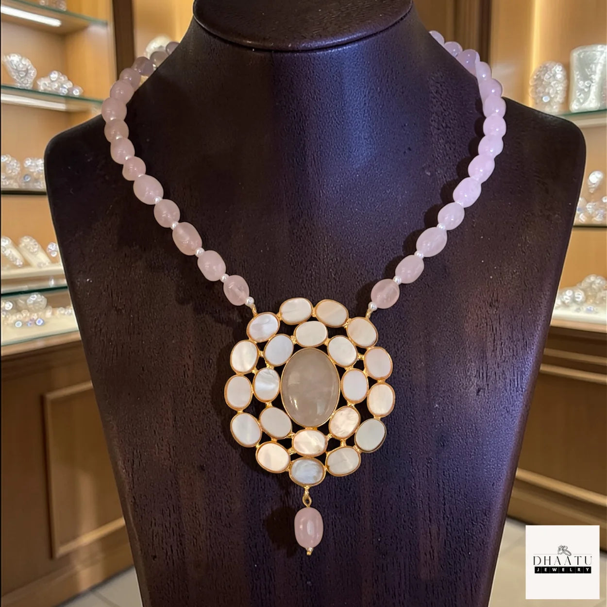 Handcrafted Gemstone & Mother of Pearl Statement Necklace