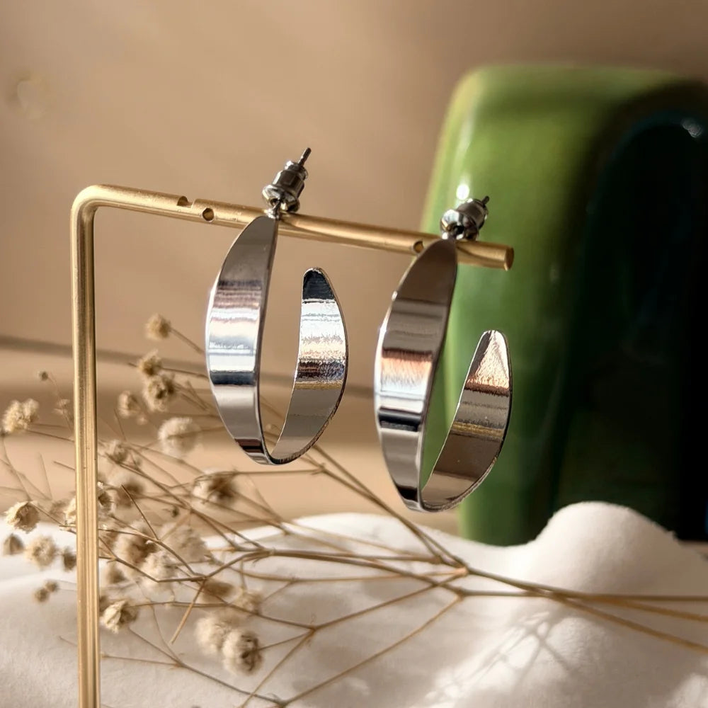 Chic Statement Wide C-Hoop Earrings | Gold Plated & Silver Toned Thick Flat Hoop Earrings