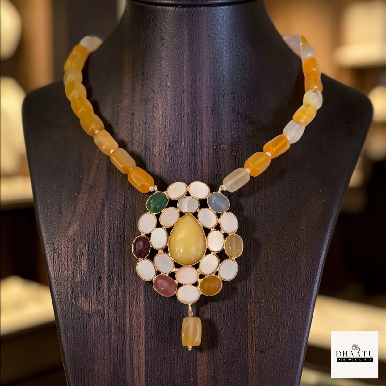 Handcrafted Gemstone & Mother of Pearl Statement Necklace