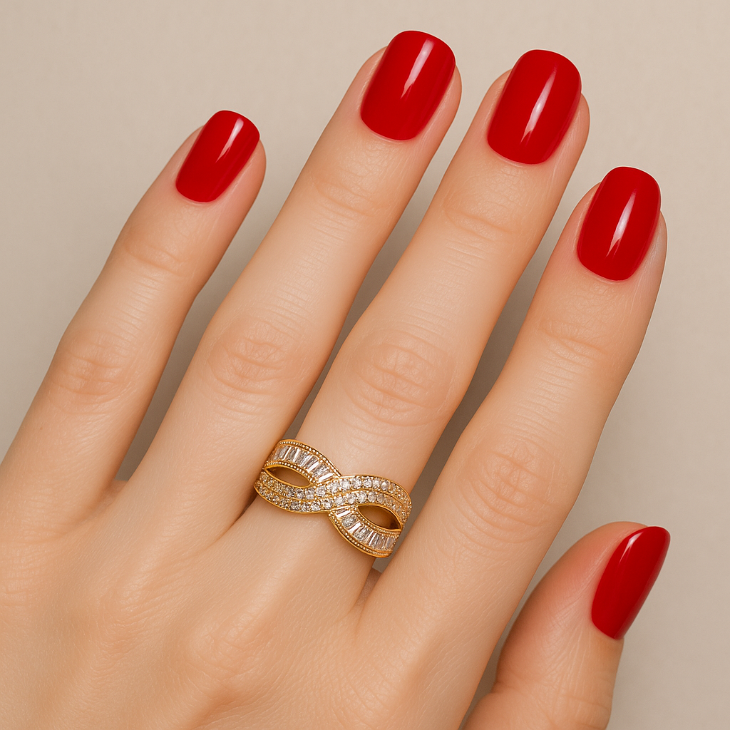 Golden Infinity Ring with Crystal Accents