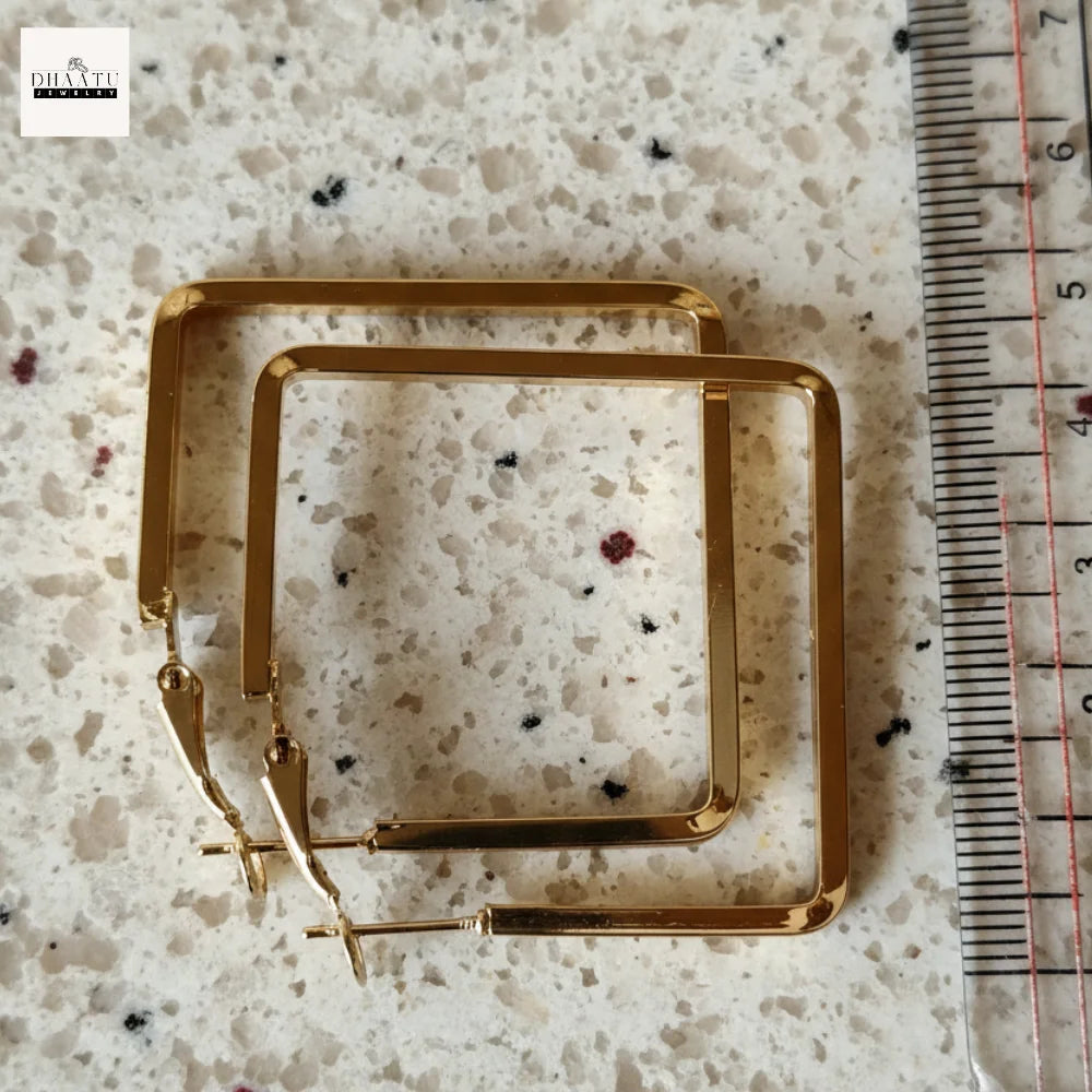Modern Geometric Square Hoop Earrings (Anti tarnish) – Minimalist Gold & Silver Tone Statement Jewelry