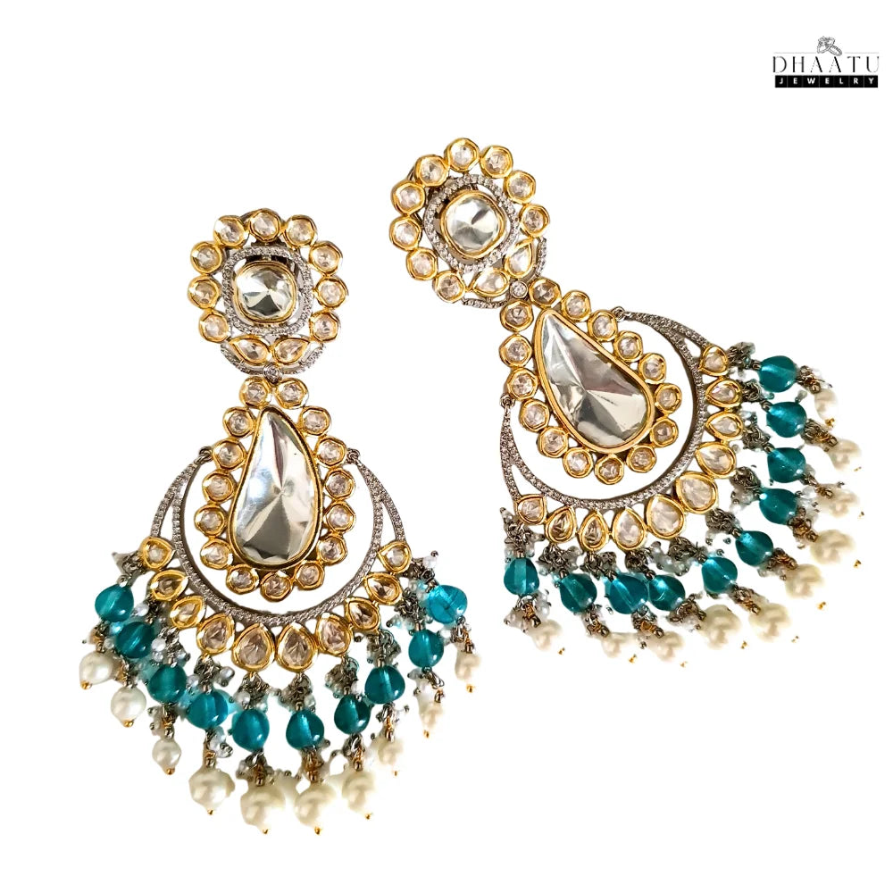 Exquisite Kundan Polki Chandbali Earrings with Pearl & Hydro Dangle Drops