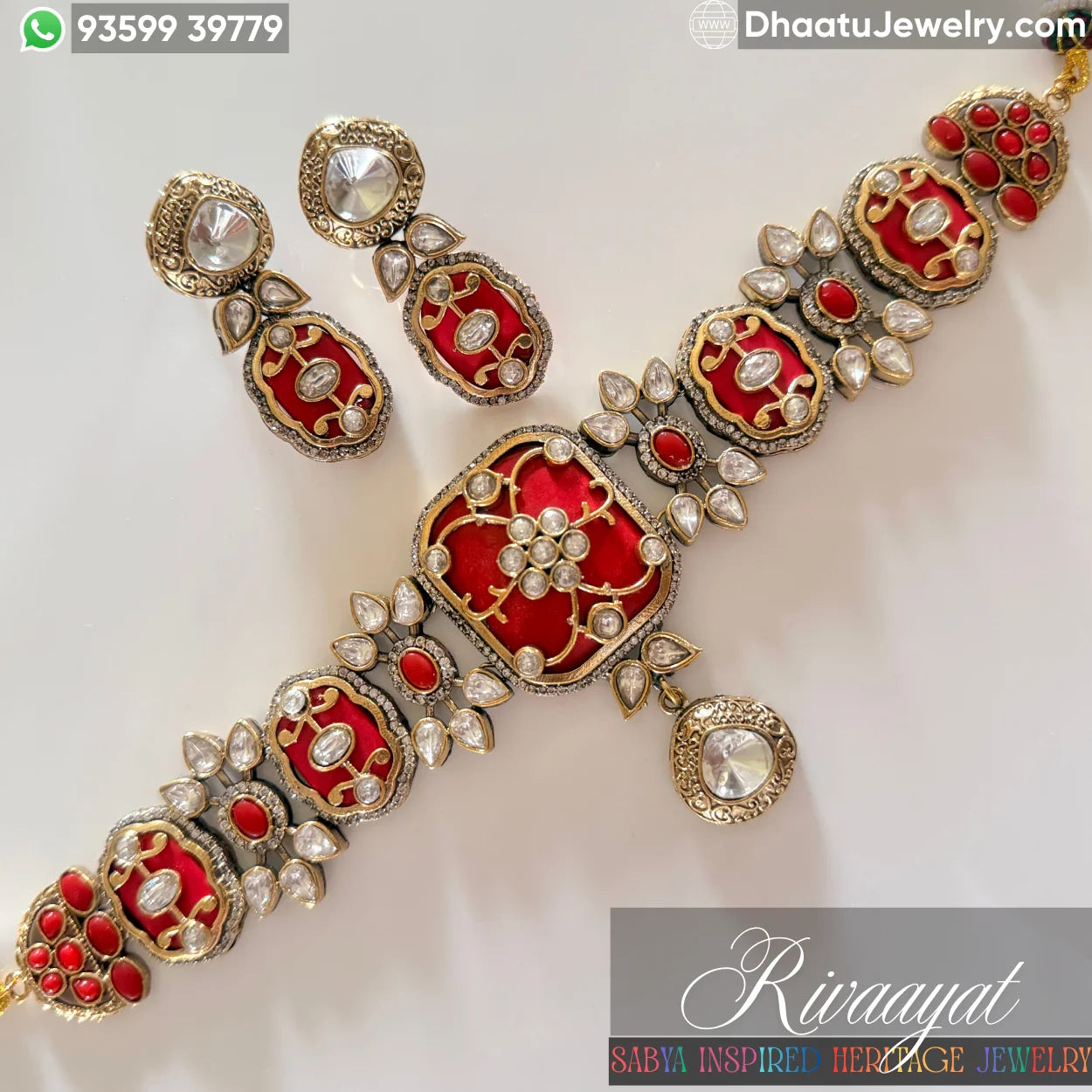 Exquisite Jadau Polki Style Choker Necklace & Earring Set - Traditional Indian Jewelry