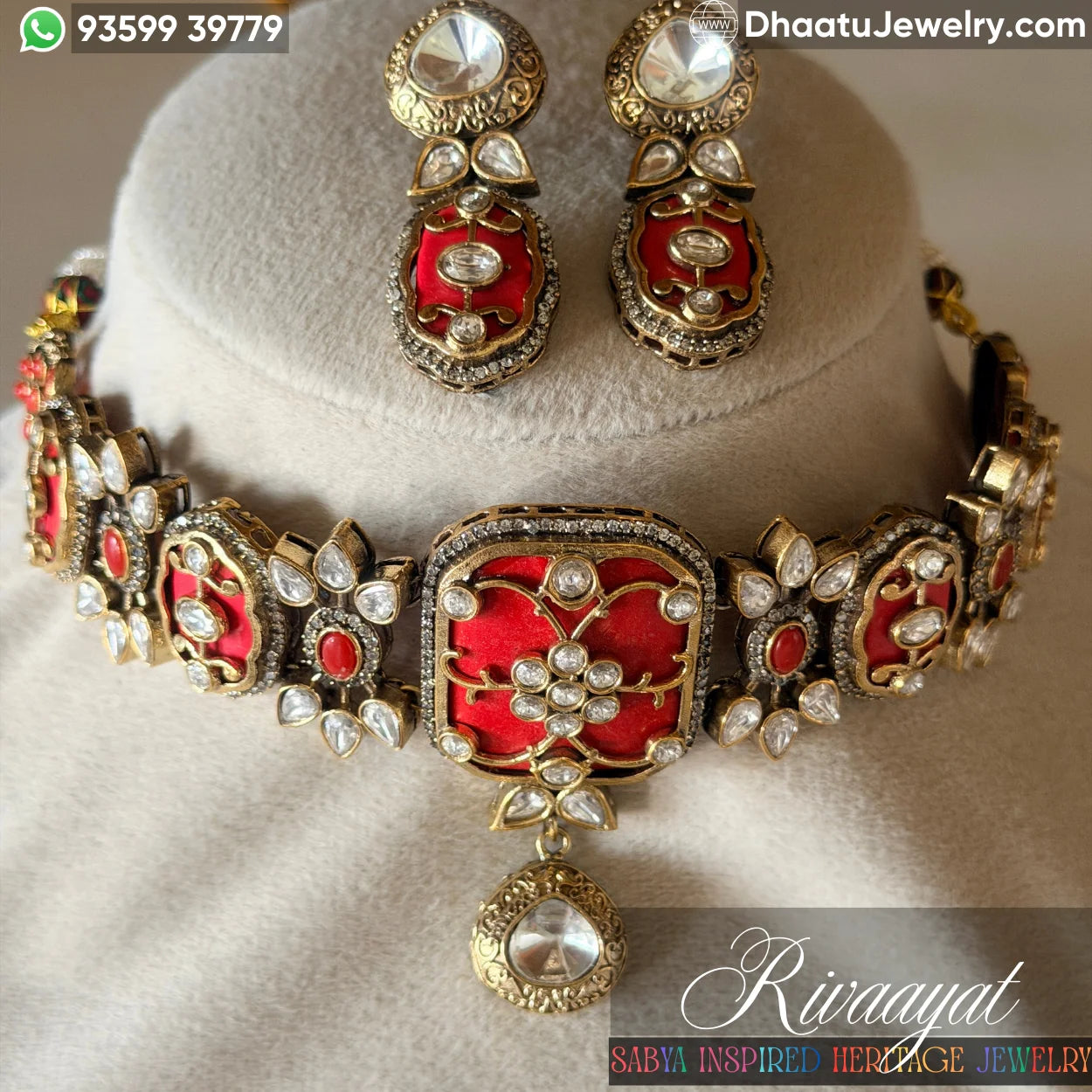 Exquisite Jadau Polki Style Choker Necklace & Earring Set - Traditional Indian Jewelry